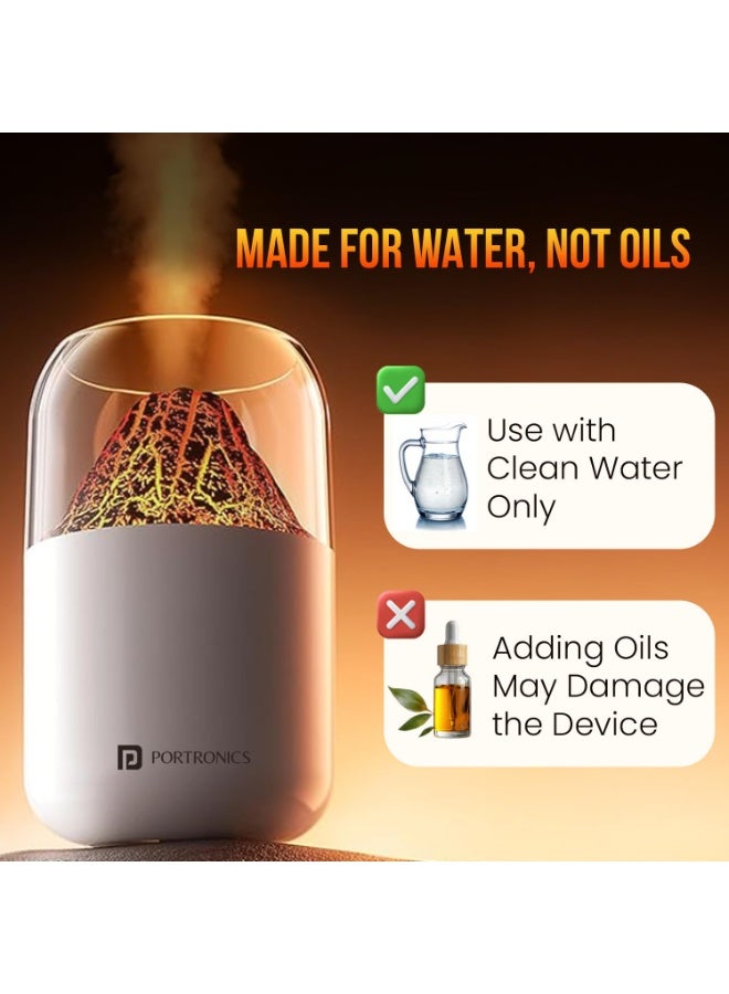 بورترونيكس Portronics Magma 2-in-1 Volcano Water Mist Humidifier & Night Lamp, Type-C Powered, Silent Operation, Dual Mist & Light Modes, 300 ml Tank, Skin Hydration & Easy Breathing (Not for Essential Oils) - Image 2